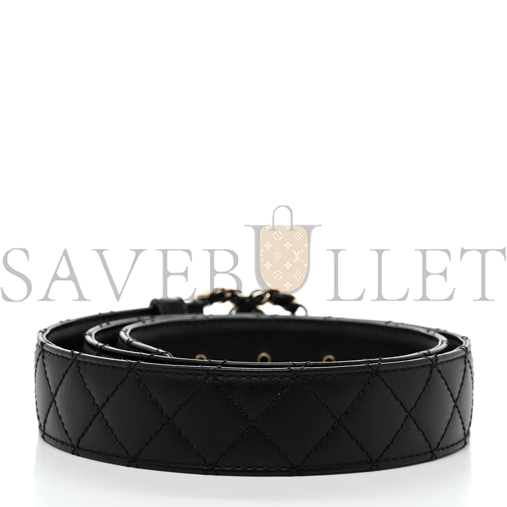 CHANEL LAMBSKIN QUILTED CC CHAIN BELT 85 34 BLACK 1375145